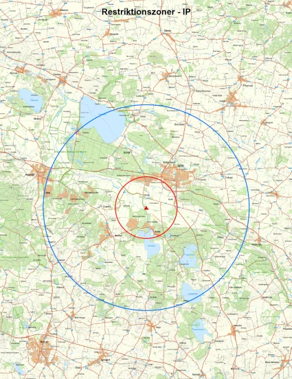 Karta med restriktionszon som gäller efter utbrott av fågelinfluensa i Sjöbo.